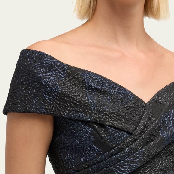 Rickie Freeman for Teri Jon Off-Shoulder Jacquard Column Gown size 14 - Picture 6 of 8